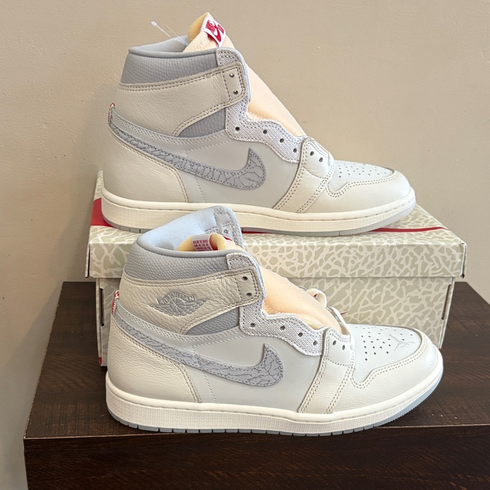 Jordan High Top Sneakers in Light Gray and Cream Accent